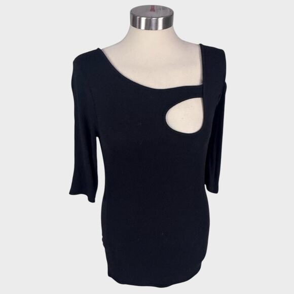 GOLDRAY Garima Black Asymmetric Cutout Cold Shoulder Top Small - Picture 3 of 8